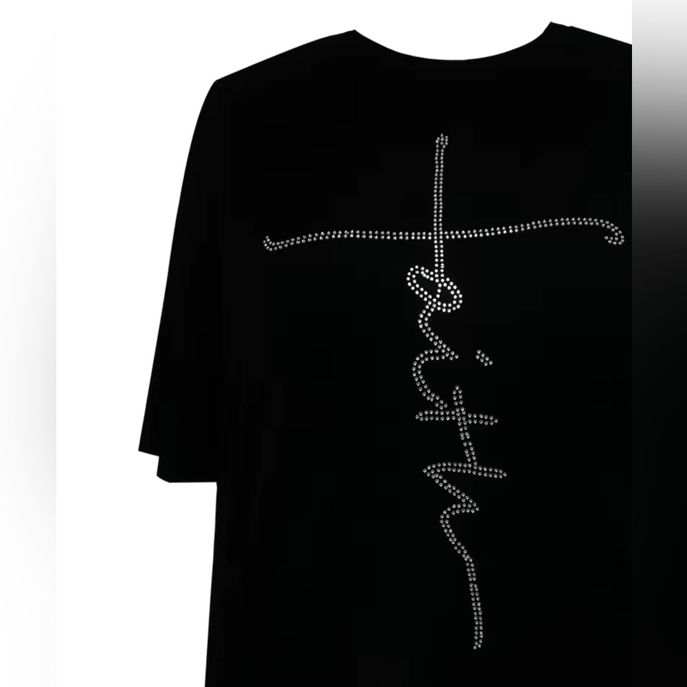 Last One! Faith Rhinestone Plus Size Casual Letter Print T-shirt | Black | Size - Picture 4 of 8